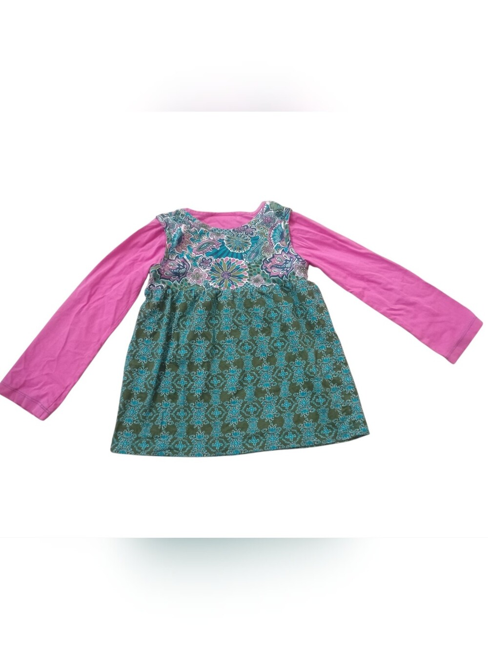Flit & Flitter Girl Long Sleeve Pink Teal Paisley Floral boho Colorful Tunic Top